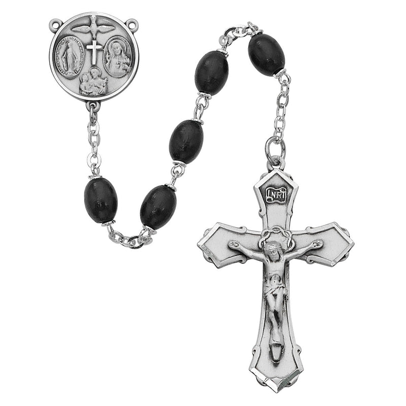 Black wood rosary with sterling silver center and crucifix