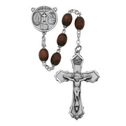 Brown Wood Rosary with Sterling Silver Crucifix