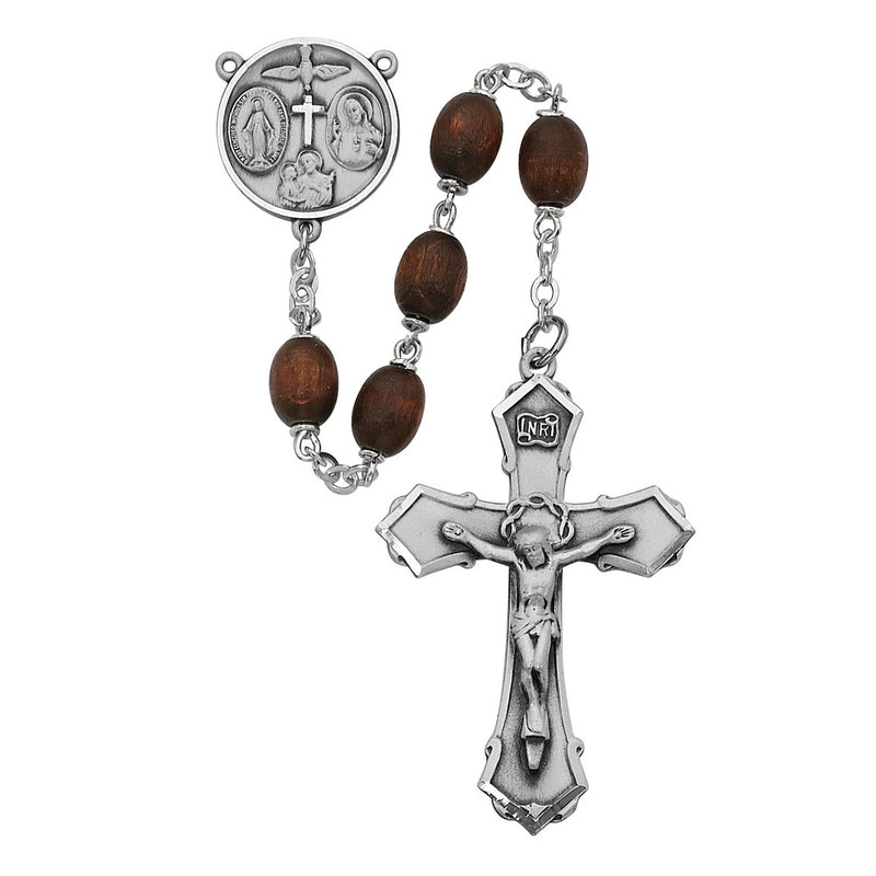 Brown Wood Rosary with Sterling Silver Crucifix