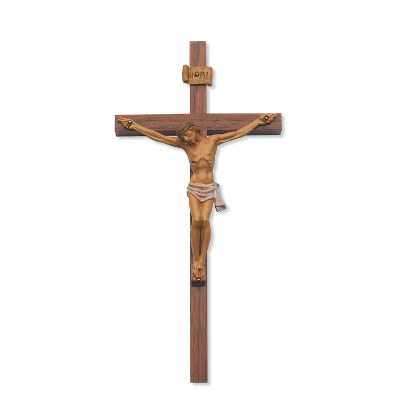 24-Inch Walnut Stain Crucifix with Resin Corpus