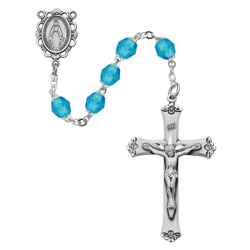 March – Aqua glass birth-month rosary