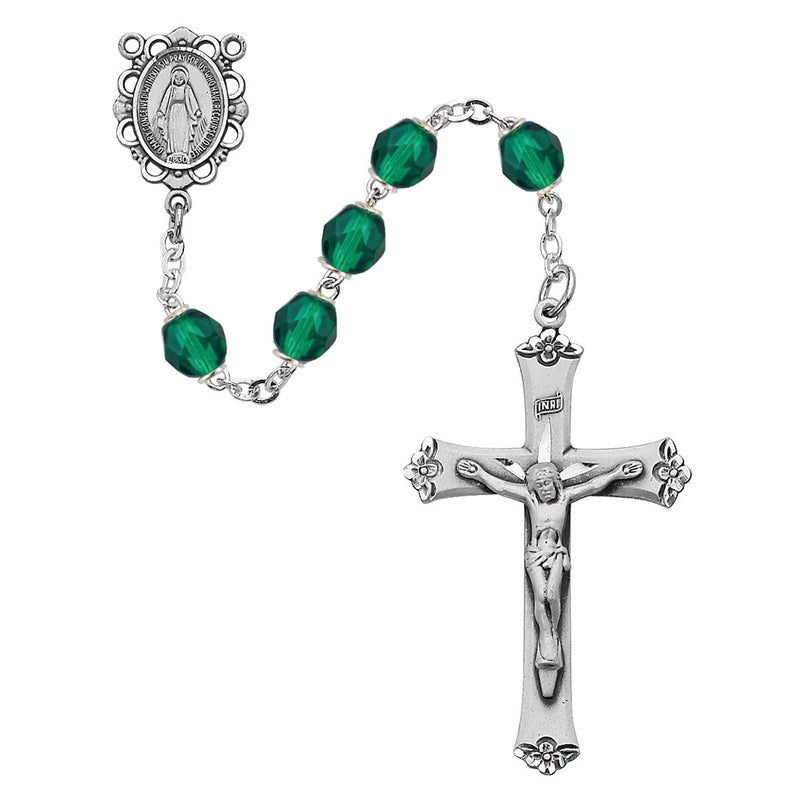 May – Dark green glass birth-month rosary
