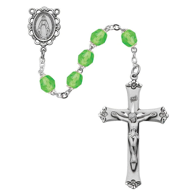 August – Light green glass birth-month rosary