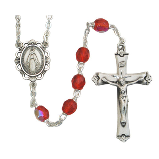July Red aurora Glass Birth-Month Rosary
