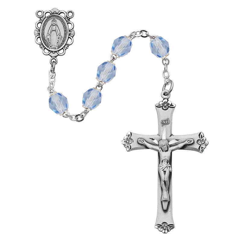 December – Light blue glass birth-month rosary