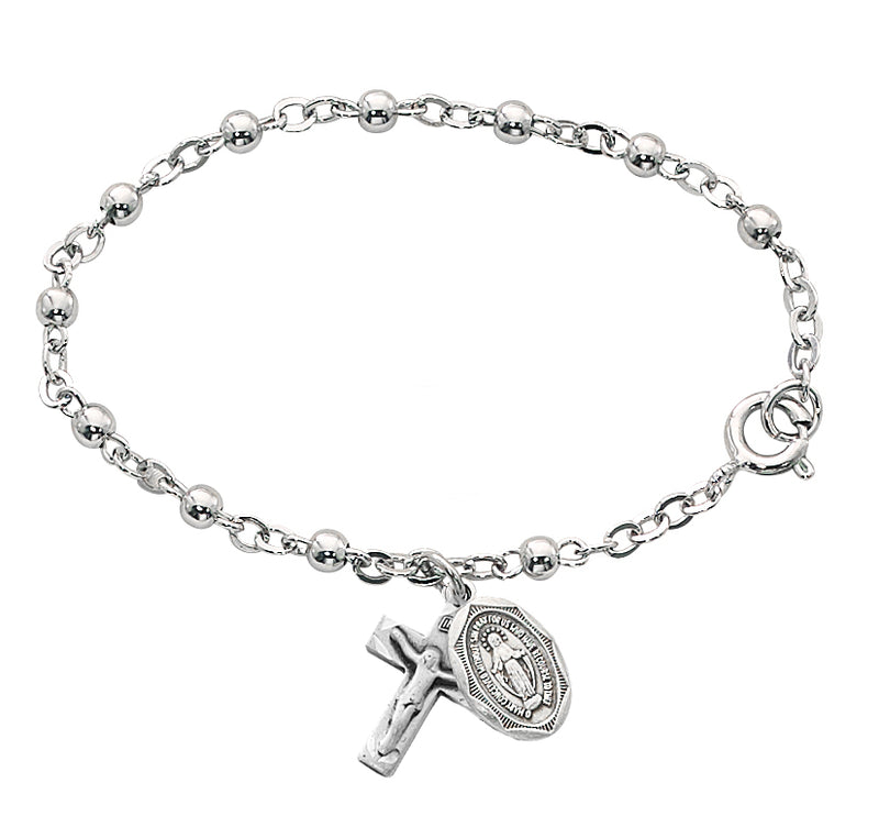 McVan 912L sterling silver baby rosary bracelet with crucifix and Miraculous Medal