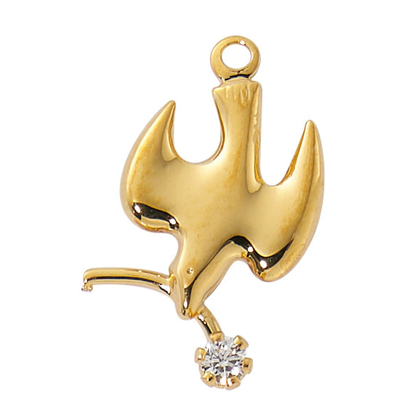 Gold over Sterling Dove Necklace with Stone