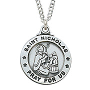 Sterling Silver St. Nicholas Medal Necklace – 20 Inch Chain