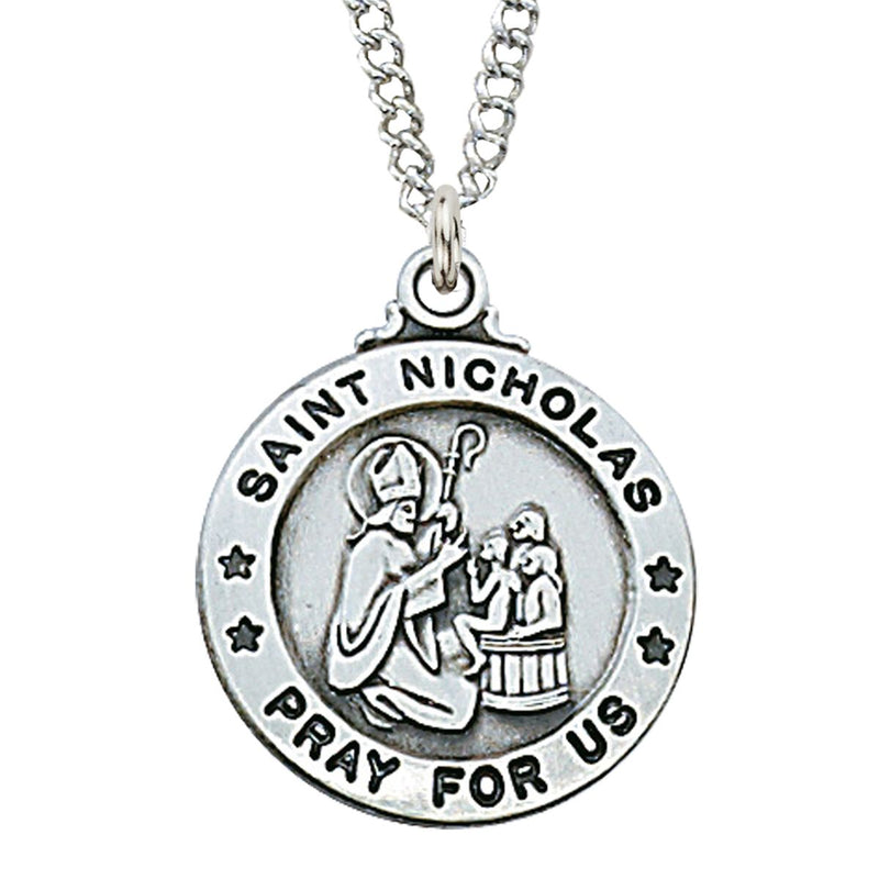 Sterling Silver St. Nicholas Medal Necklace – 20 Inch Chain