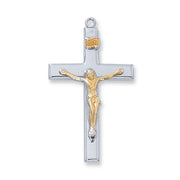 Two-Tone Sterling Silver Crucifix Necklace – 24 Inch Chain