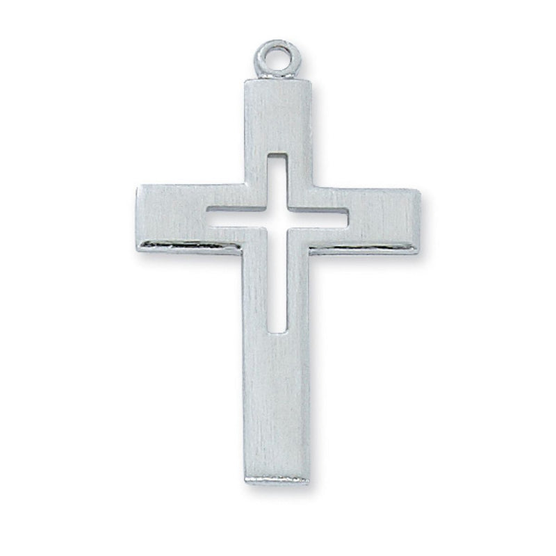 Sterling Silver Brushed Cross Necklace – 24 Inch Chain