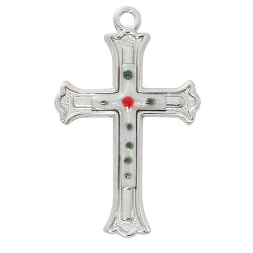 Cloisonné Cross Necklace – 18 Inch Chain in sterling silver
