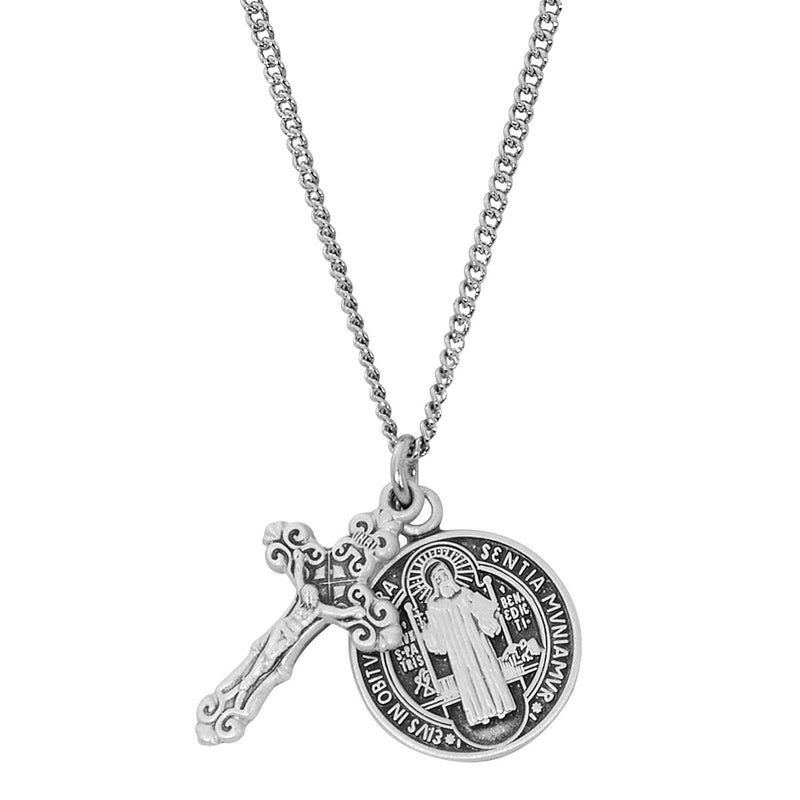 Sterling Silver St. Benedict medal and crucifix Necklace – LD101