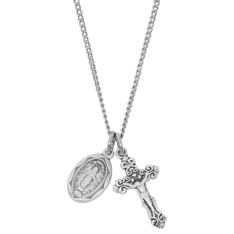 Sterling Silver Miraculous Medal and crucifix Necklace – LD102