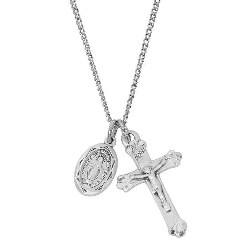 Sterling Silver Miraculous Medal and crucifix Necklace – LD105