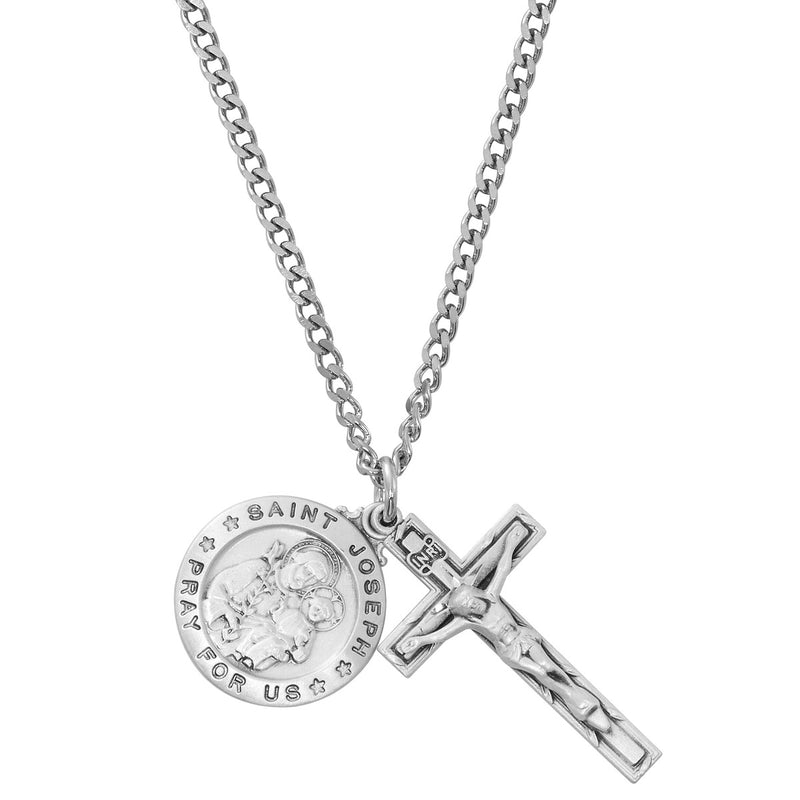 Sterling Silver St. Joseph medal and crucifix Necklace – LD115