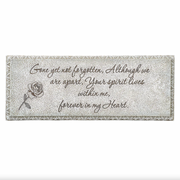 Decorative memorial bench with a rose and inspirational quote on a white background
