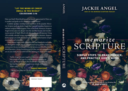 Book cover of 'Memorize Scripture' by Jackie Angel with floral design and text.