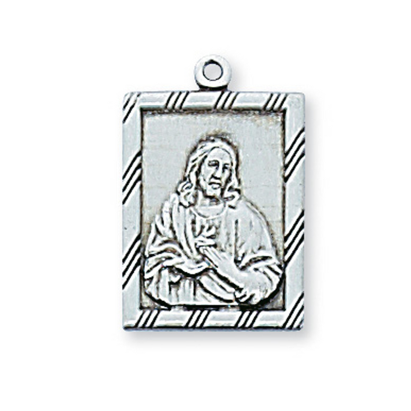Sterling Silver Sacred Heart Medal with 18" Rhodium Chain | McVan