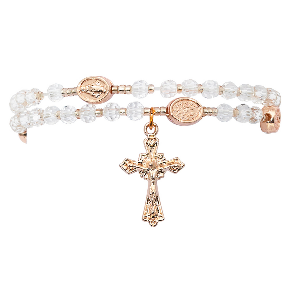 Rosary Twist Bracelet, Crystal and Copper (White)