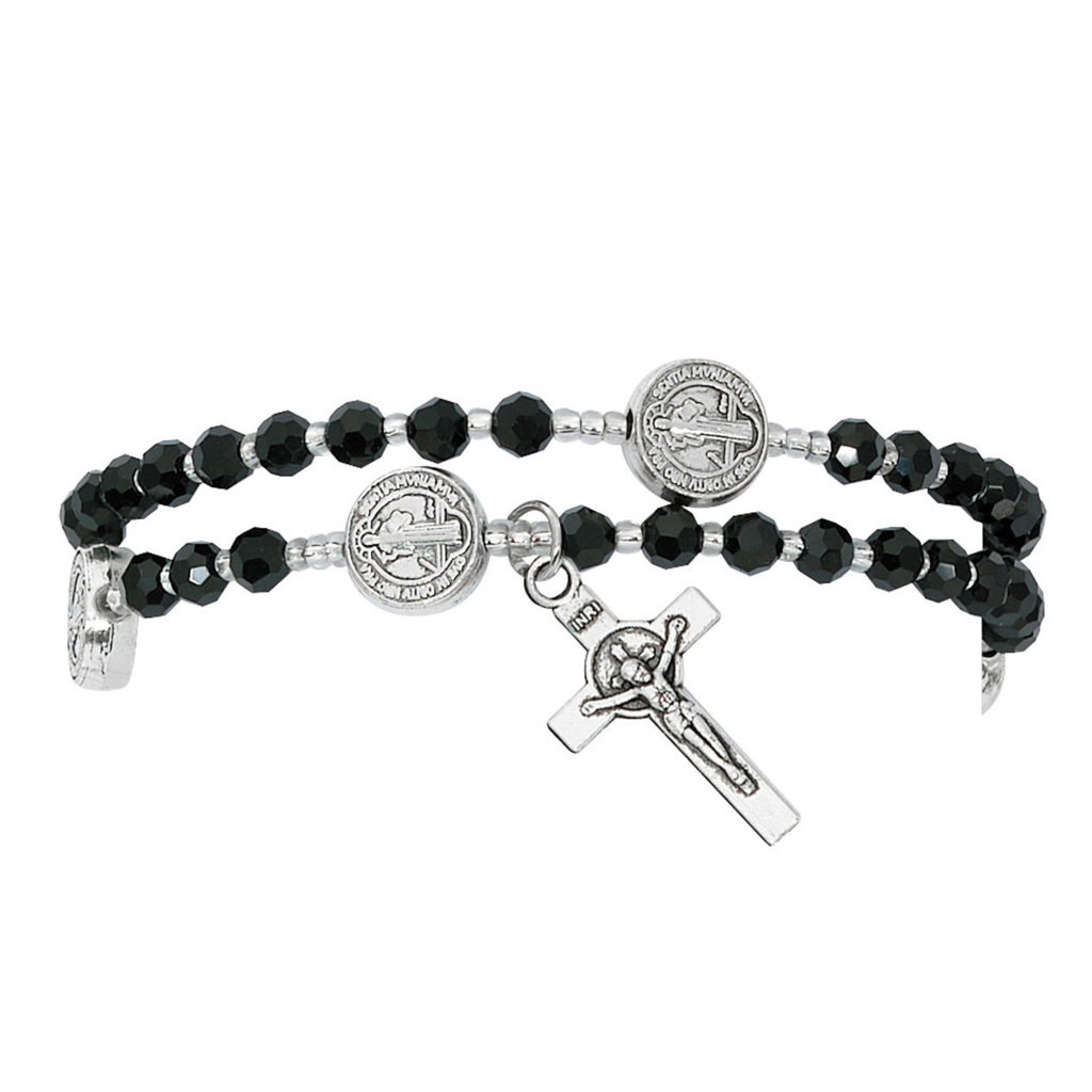 Rosary Twist Bracelet, Black and Silver