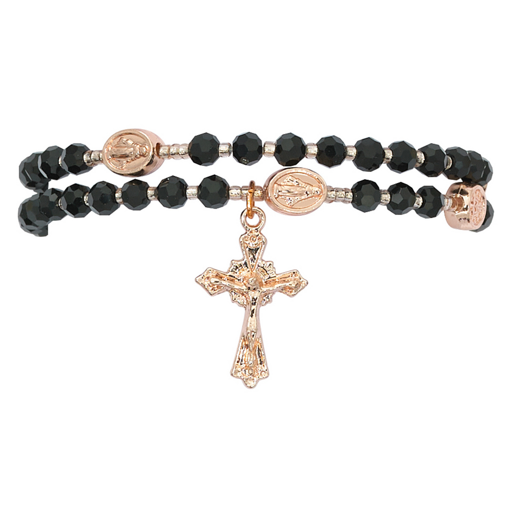 Rosary Twist Bracelet, Crystal and Copper (Black)