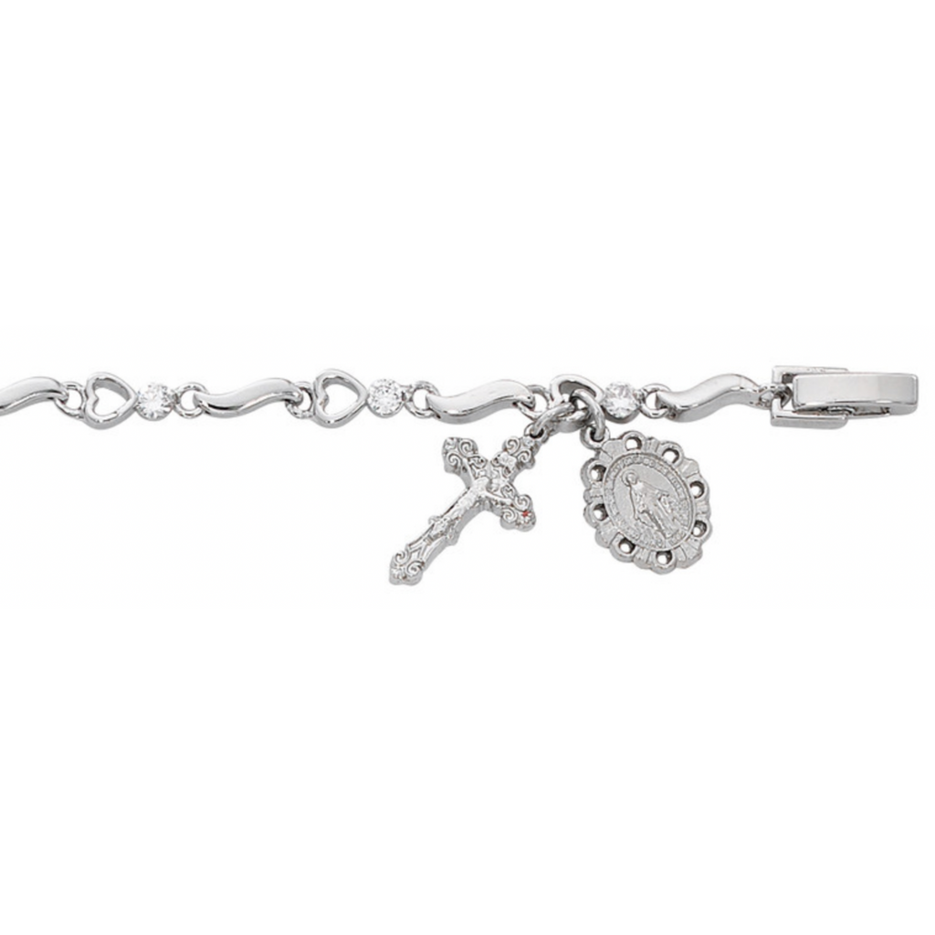 Bracelet - 7.5in Cubic Zirconia and Hearts Bracelet Boxed