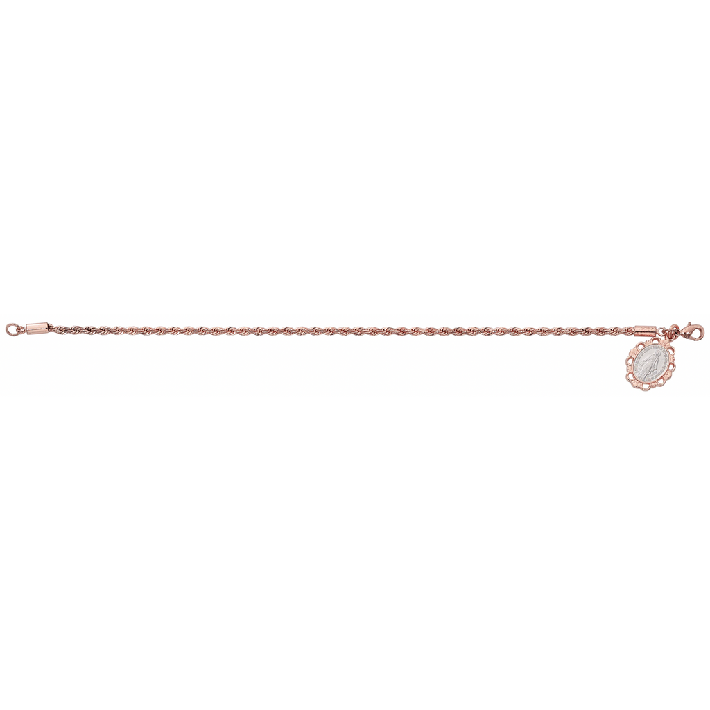 Bracelet - 7.5" Rose Gold Plated Rope Bracelet, Boxed