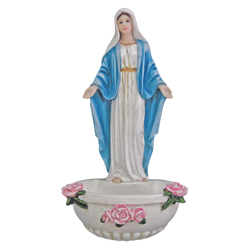 Our Lady of Grace Holy Water Font – 7.5" | Fully Hand-Painted | Goldscheider Veronese