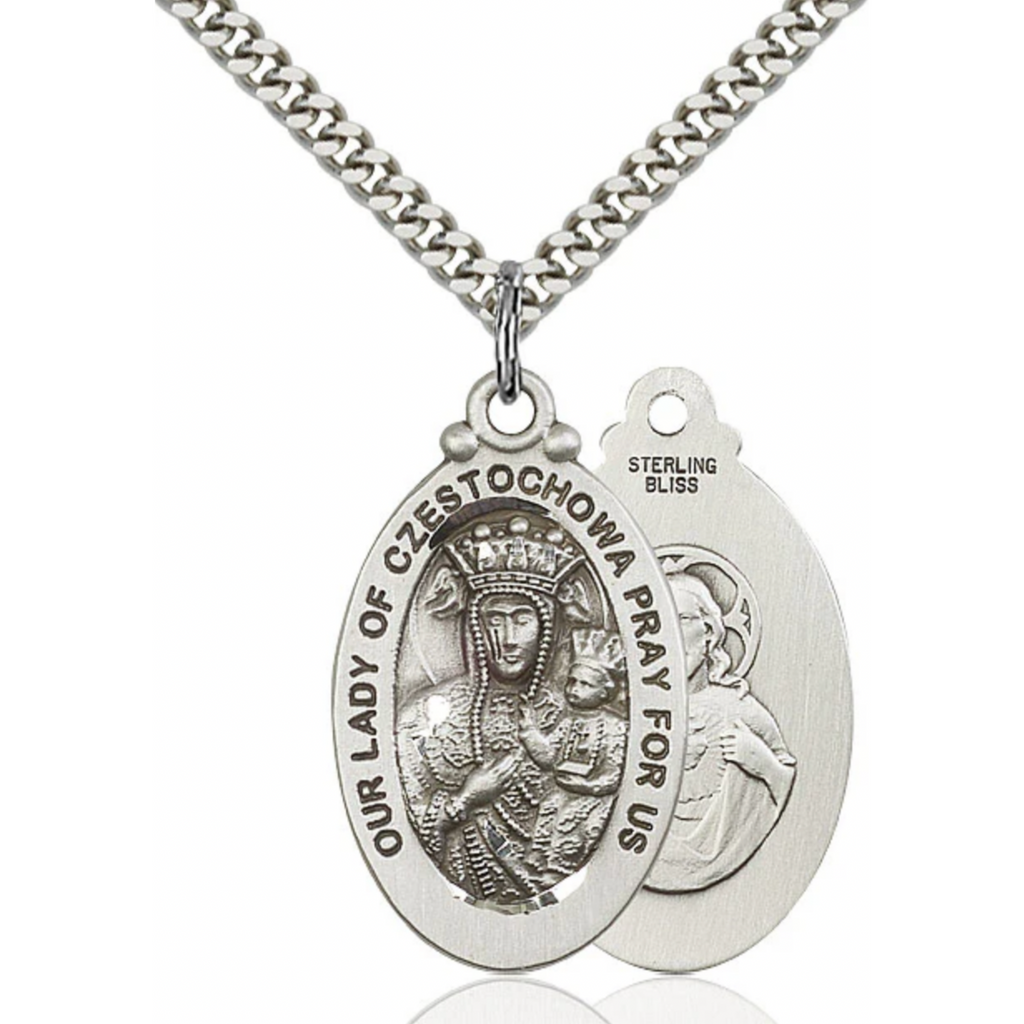 Our Lady of Czestochowa Necklace Sterling Silver 24"