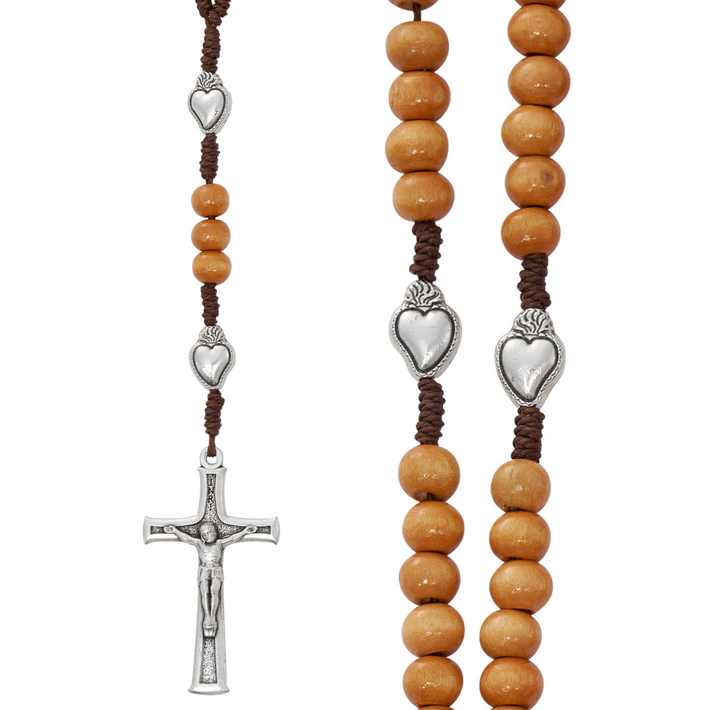 Sacred Heart Brown Wood Rosary