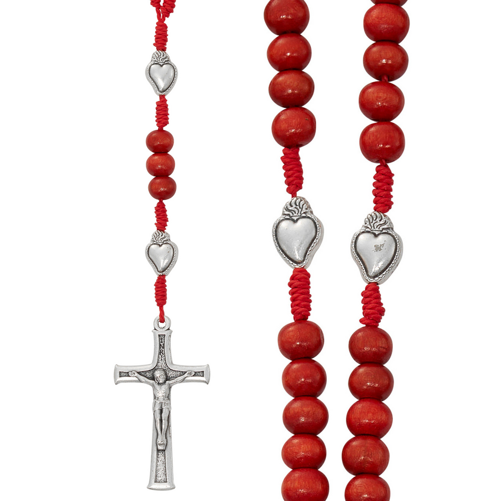 Sacred Heart Red Wood Rosary