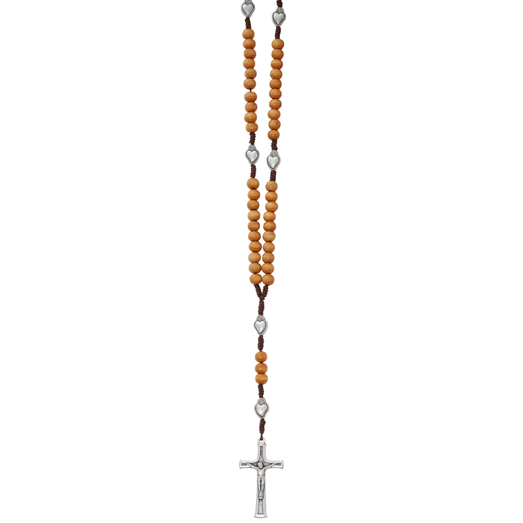 Sacred Heart Brown Wood Rosary