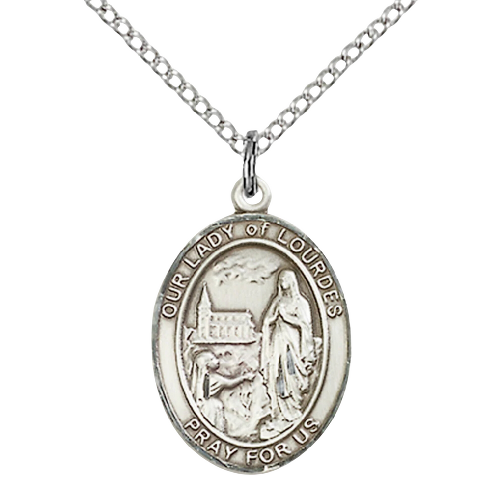 Our Lady of Lourdes Necklace Sterling Silver 18"