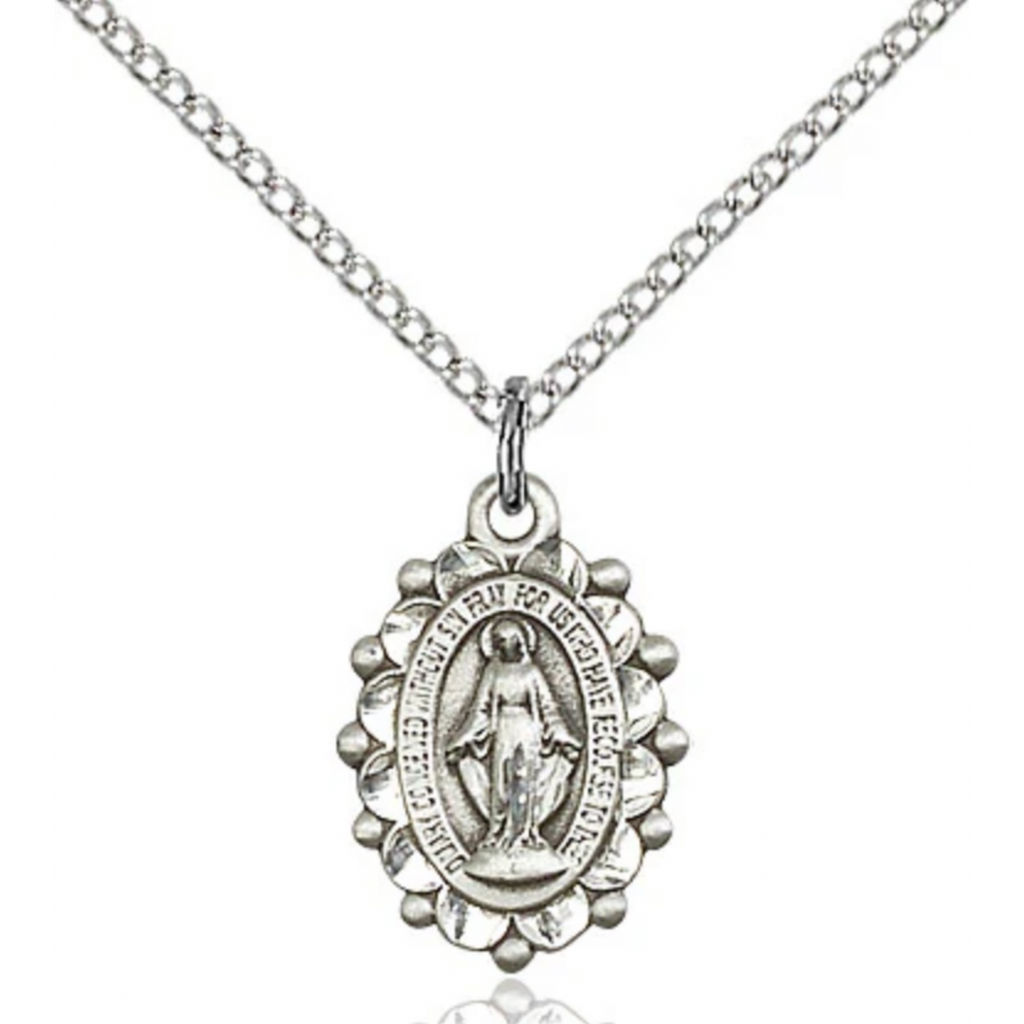 Miraculous Medal Necklace Sterling Silver 18"