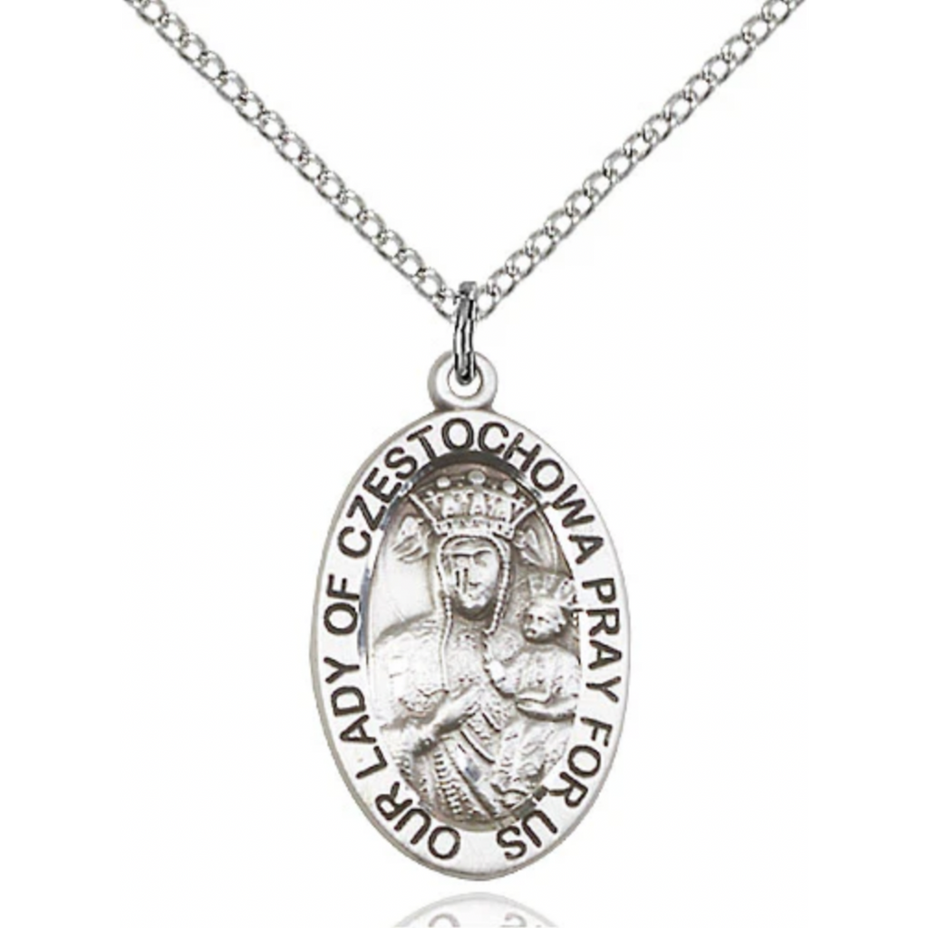 Our Lady of Czestochowa Necklace Sterling Silver 18"