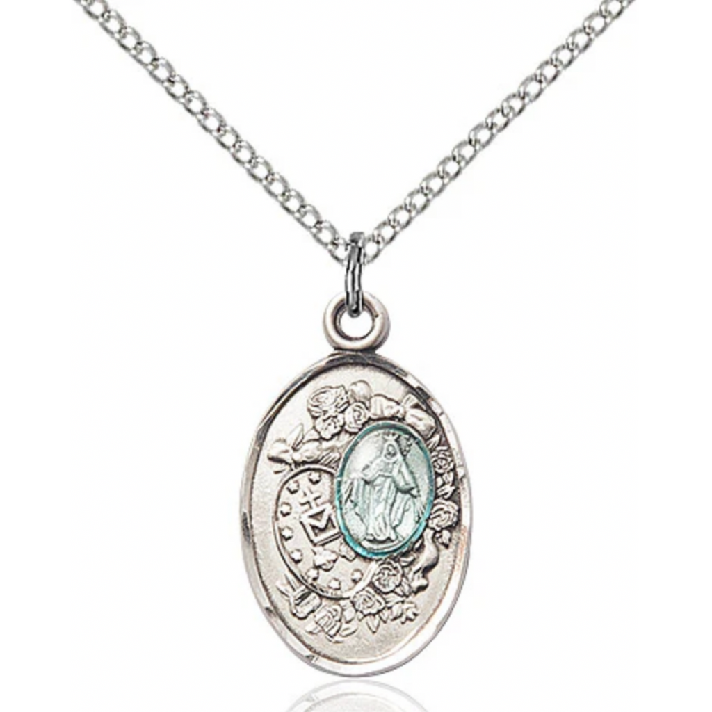 Miraculous Medal Necklace Sterling Silver 18"