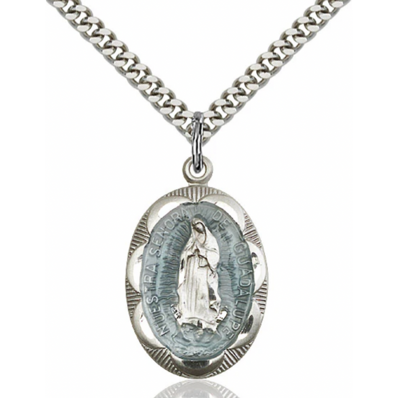 Our Lady of Guadalupe Medal Sterling Silver 24"