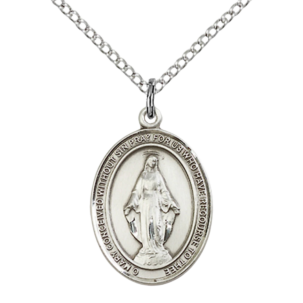 Miraculous Medal Necklace Sterling Silver 18"