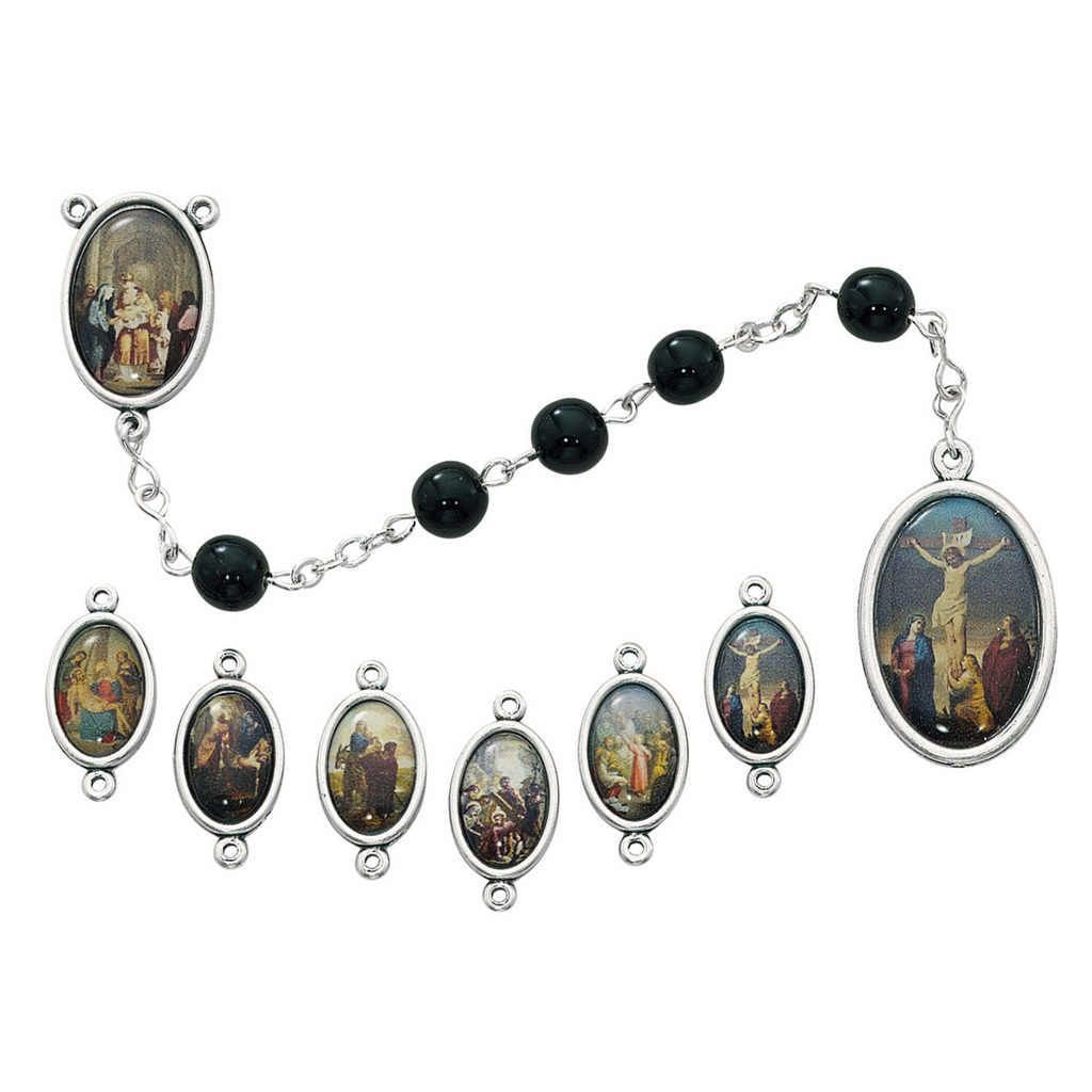 Seven Sorrows Chaplet with Black 7mm Beads