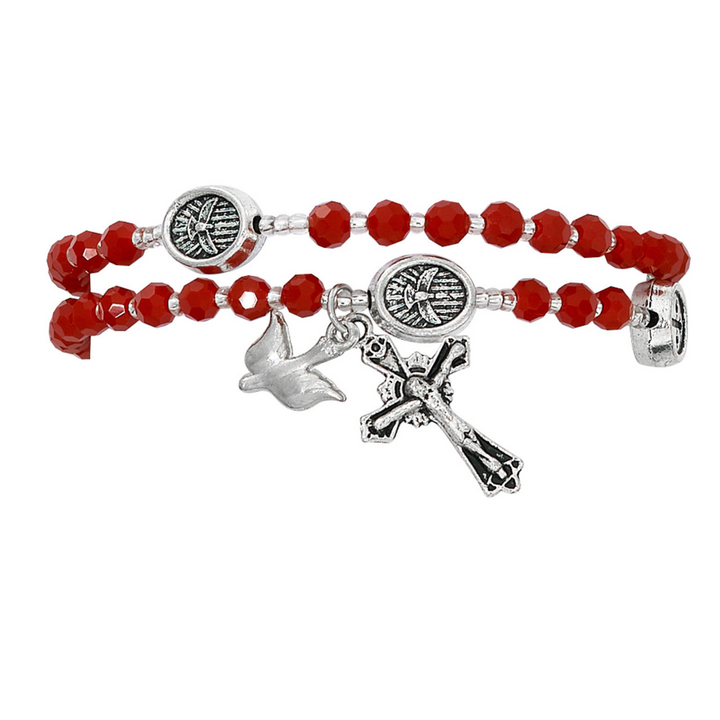 Rosary Twist Bracelet, Red and Silver