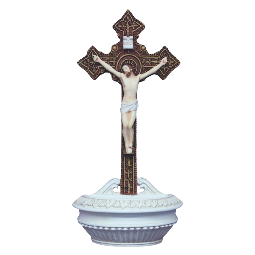 Crucifix Holy Water Font Painted 9"