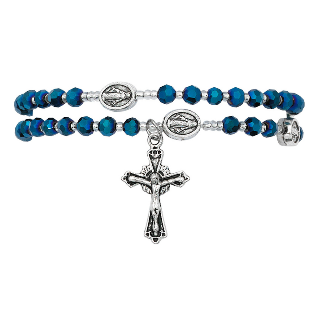 Rosary Twist Bracelet, Blue and Silver