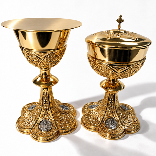 Molina 5060 Gothic chalice and 5061 covered ciborium with directional studio lighting