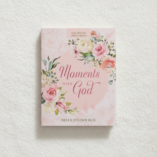 Book titled 'Moments with God' by Helen Steiner Rice on a textured white background