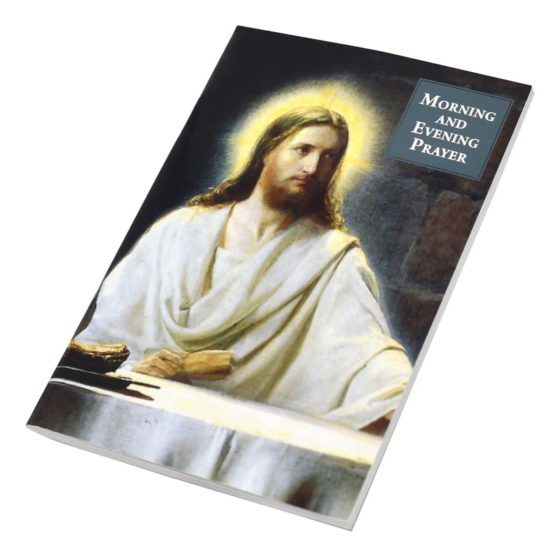 Book cover with a depiction of Jesus and 'Morning and Evening Prayer' text.