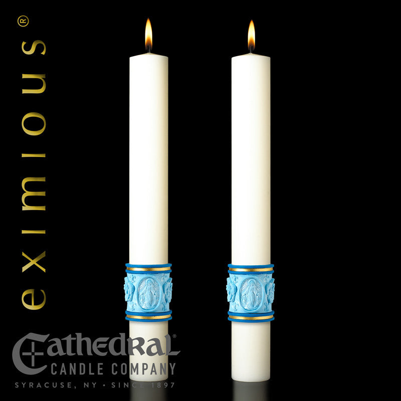Most Holy Rosary matching complementing altar candle, sold as a pair by Cathedral