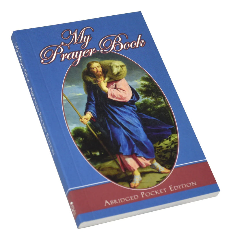 Book titled 'My Prayer Book' with an illustration of a robed figure on the cover