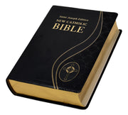 Black and gold New Catholic Bible on a white background