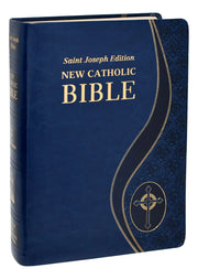 Blue Saint Joseph Edition New Catholic Bible on a white background